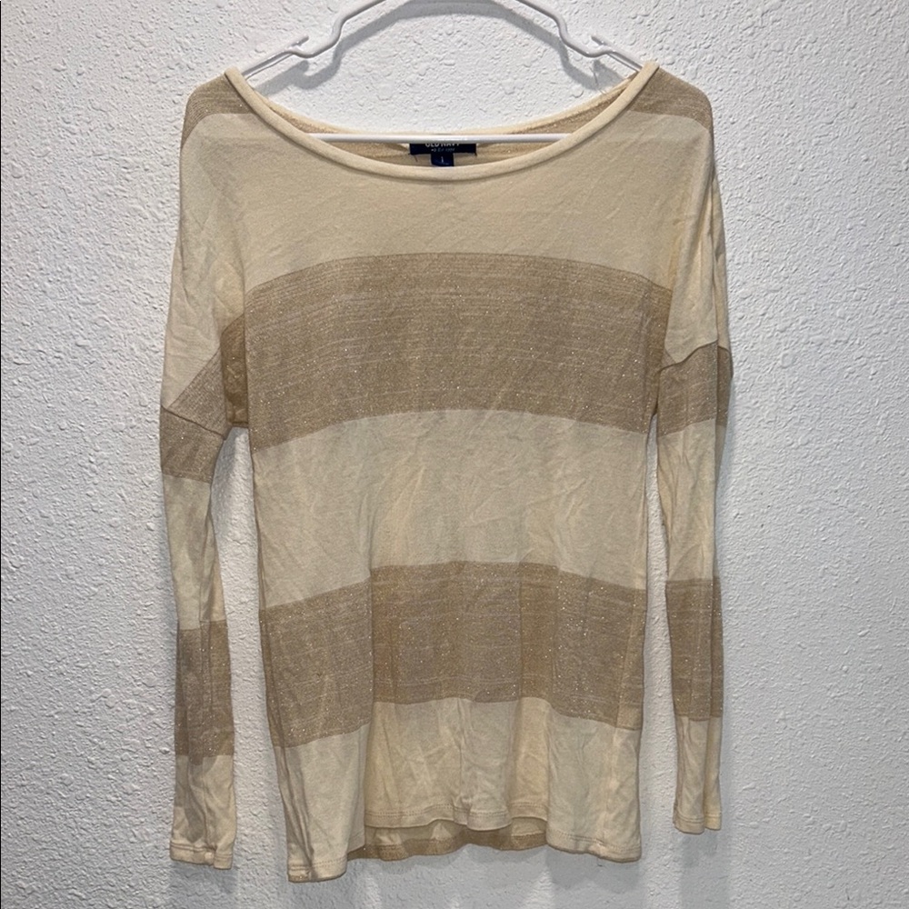 Old Navy Beige and Cream Striped Long Sleeve Top